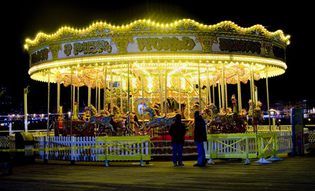 Merrygoround at nightの写真素材
