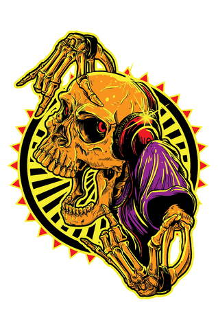 A skull doing wacky pose in colorsのイラスト素材