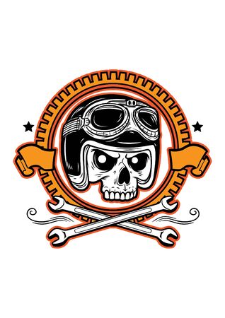 A skull and cross wrench badgeのイラスト素材