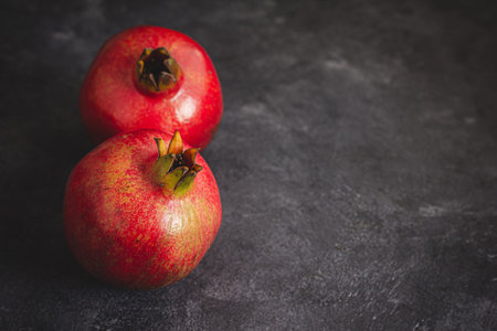 Ripe Pomegranates Still Life with Copy Spaceの写真素材