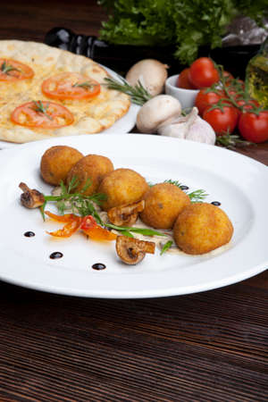 beer snack spicy balls with bacon and cheeseの写真素材