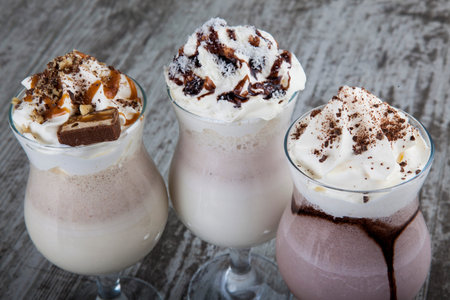 sweet milkshakes with chocolate decoration