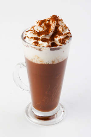 hot chocolate with cream in a transparent glassの写真素材