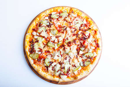italian pizza on white plate and white plateの写真素材