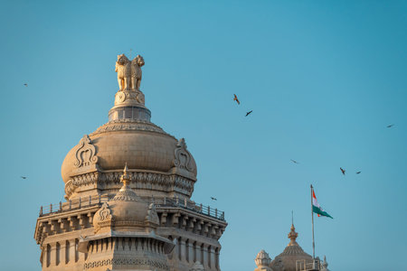Bangalore, India - April 4 2019 : Karnataka State Vidhan Sabha (Vidhana Soudha) building in...