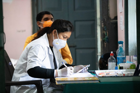 Pithoragarh, India, May, 2021 : Frontline workers (female nurses) working during second wave of...
