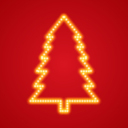 Vector glowing christmas tree on red background.のイラスト素材