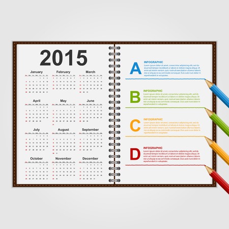Infographics design template. Open notebook with calendar and schedule. Vector Illustration.のイラスト素材