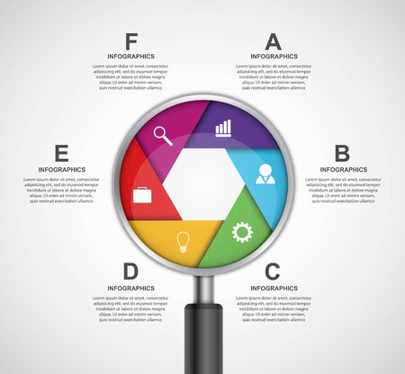 Abstract infographic with a magnifying glass. Vector illustration.のイラスト素材