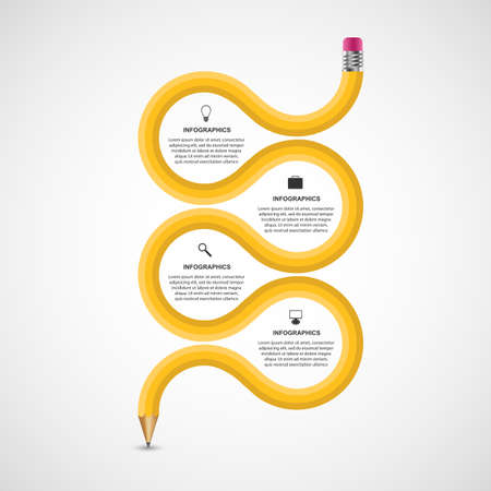 Education infographics template with curved pencil. Design element. Vector illustration.のイラスト素材