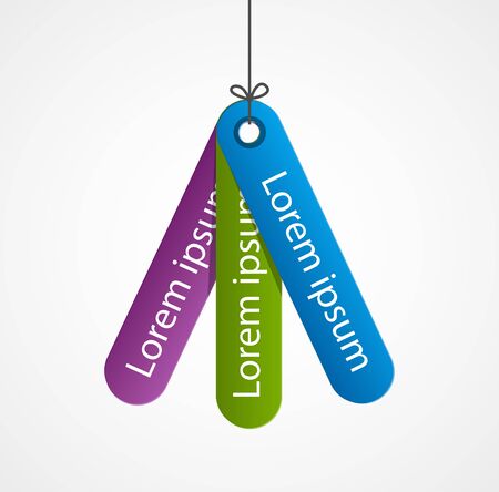 Colorful Labels, Tags on a thread. Modern infographic options banner. Design elements.のイラスト素材