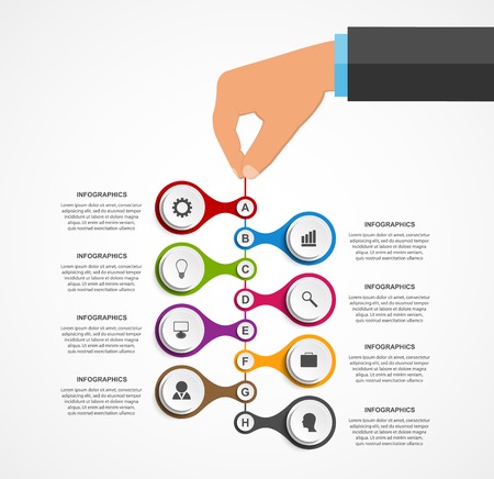 Abstract infographics design template with human hands holding the round blocks. Vector illustration.のイラスト素材