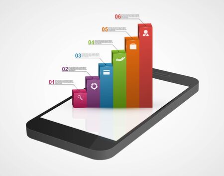 Business infographic on the screen mobile phone. Vector illustration.のイラスト素材