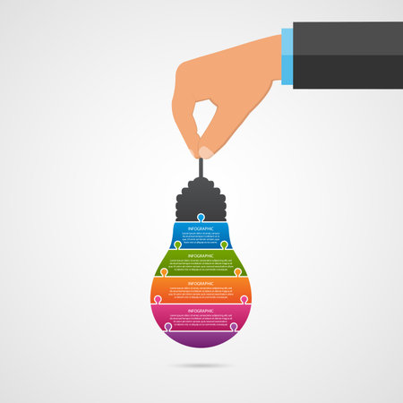 Abstract infographic with human hands holding light bulb banner. Vector illustration.のイラスト素材
