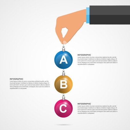 Abstract infographics design template with human hands holding the christmas balls. Vector illustration.のイラスト素材