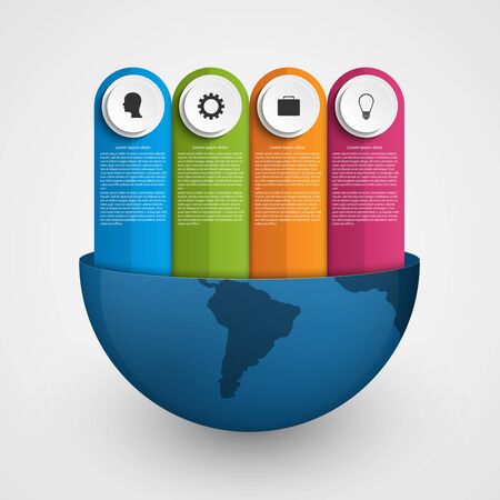 Infographics for presentations or information brochures in the form of planet earth with ribbons.のイラスト素材