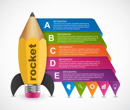 Education option Infographics design template. Rocket of a pencil for educational and business presentations and brochures.のイラスト素材