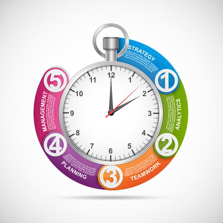 Info graphics design template. Stopwatch with a circular arrow and the clock inside.のイラスト素材