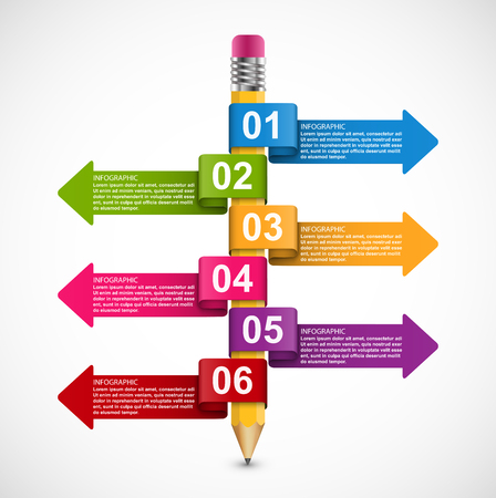 Infographics template with pencil and colored arrows.のイラスト素材