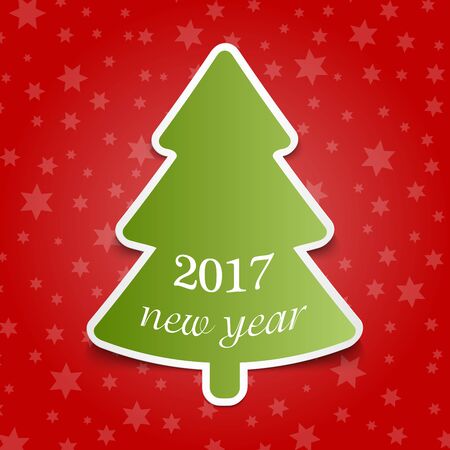 Fir-tree Sticker with shadow for red background. Christmas tree. Happy New Year. vector illustration.のイラスト素材