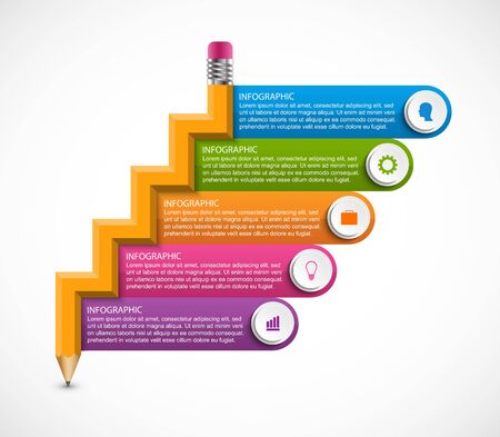 Infographics template. Pencil with colored ribbons.のイラスト素材