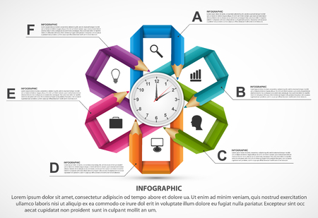 Infographics template with pencil. Can be used for education or business presentations, information banner.のイラスト素材