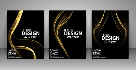 Brochure with futuristic gold light wave template.のイラスト素材