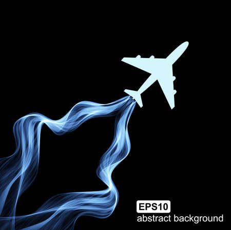 Flying the airplane and wave smoke. Abstract light futuristic background.のイラスト素材