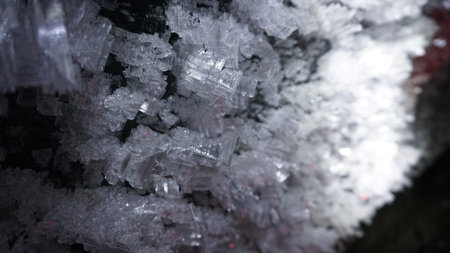 Macro photography of ice growths in a cave