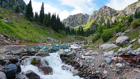A raging river in the mountains.の写真素材