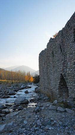 Stone castle, near the walls and inside.