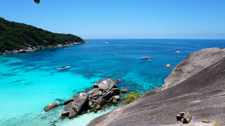 Turquoise water in the bay. View of the island.の写真素材