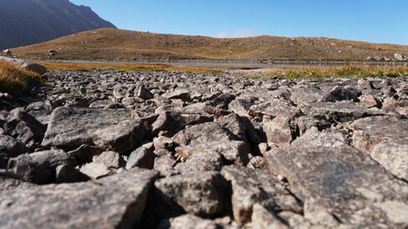 Natural paving stones made of stones in mountains