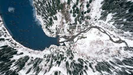 Kaindy Mountain Lake in winter. Drone viewの写真素材