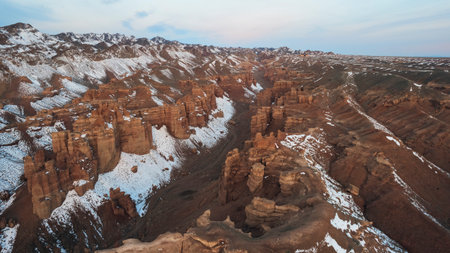 Charyn Grand Canyon with orange rock walls. Almatyの写真素材
