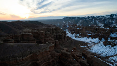 Charyn Grand Canyon with orange rock walls. Almatyの写真素材