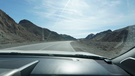 View of the road through the windshield.の写真素材