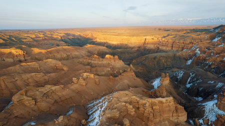 Charyn Grand Canyon with orange rock walls. Almatyの写真素材