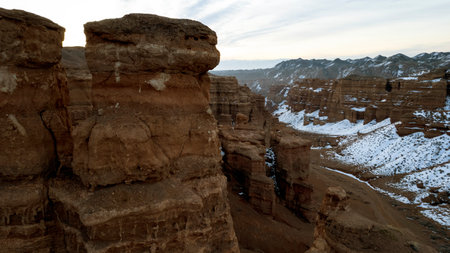 Charyn Grand Canyon with orange rock walls. Almatyの写真素材