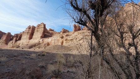 Grand Canyon Charyn. Orange cliffs and rocksの写真素材