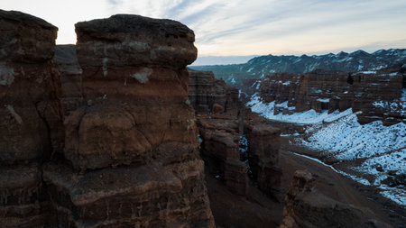 Charyn Grand Canyon with orange rock walls. Almatyの写真素材