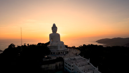 Big Buddha at sunset view from a drone. Phuketの写真素材