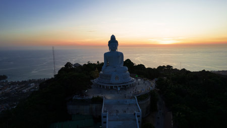 Big Buddha at sunset view from a drone. Phuketの写真素材