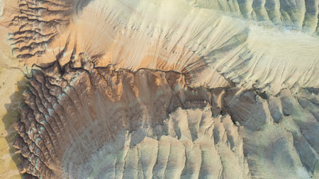 Colorful high mountains and a canyon made of clayの写真素材