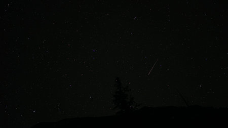 Bright shooting star streaking across dark night sky