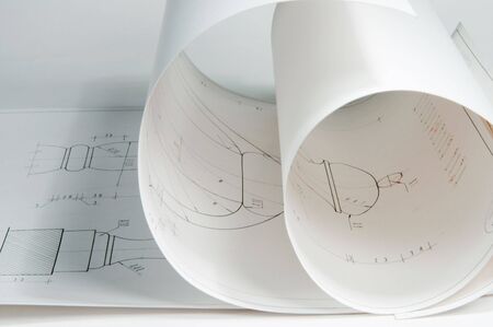 Some drafts of  architectural elements, drawing on a paperの写真素材