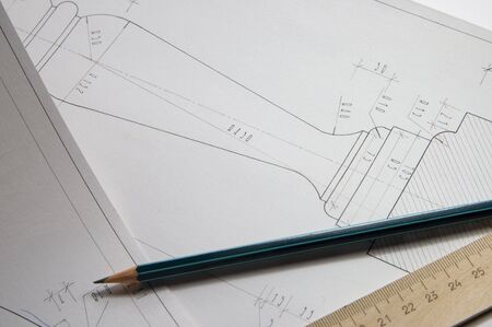Some drafts of architectural elements and tools of the designerの写真素材