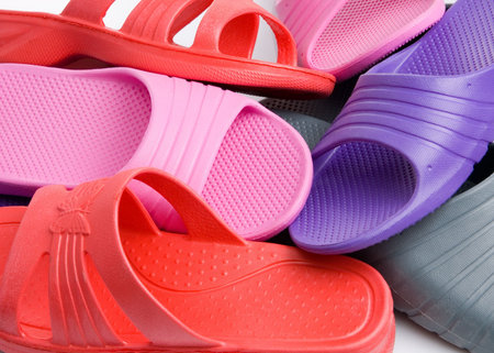 Multicolored slippers for a pool