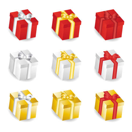 Set of 9 isolated gifts in different colors with light shadowのイラスト素材