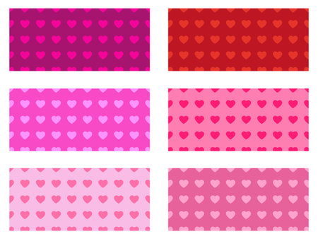 Set of 6 seamless hear styled patterns in different colors